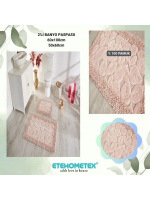 ÇAPA HOME PAMUK 2'Lİ BANYO PASPASI YAPRAK DESEN PUDRA 8696474231909